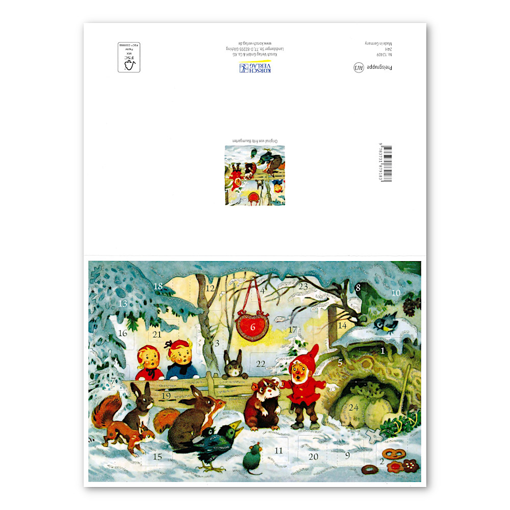 KV12409アドベントカード ハムスターの冬じたく:開いた状態