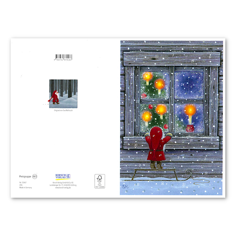 KV12467アドベントカード 好奇心旺盛なトムテ:開いた状態