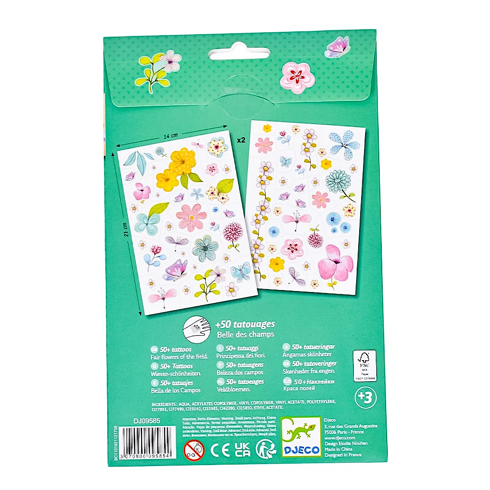 ボディーアートタトゥー フェアリーフラワーオブザフィールド:パッケージ裏面