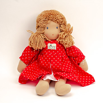 ジルケ人形（小）女の子 金髪　赤花柄ワンピース