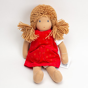 ジルケ人形（小）女の子 金髪　赤ジャンパースカート
