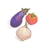 グルーヴトリプルワン（太）6色セット：なす：水彩　トマト：クレヨン　たまねぎ：色鉛筆
