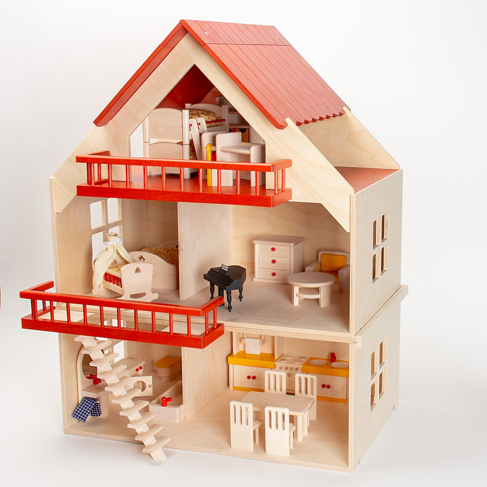 13193 バルコニー付きの家 赤（床赤）：おもちゃ：百町森